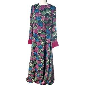 Hennin Beautiful Turkish Floral Floor Length Long Sleeve Dress Size 12 or 44